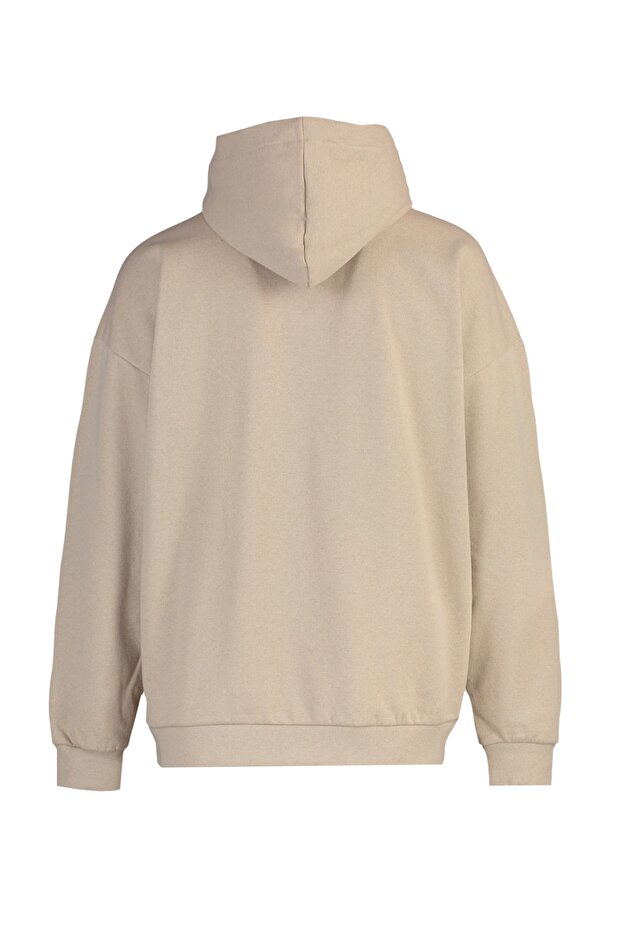 Bej Oversize/Geniş Kesim Kapüşonlu İçi Polar/Sıcak Tutan Sweatshirt TMNAW23SW00195 - 8