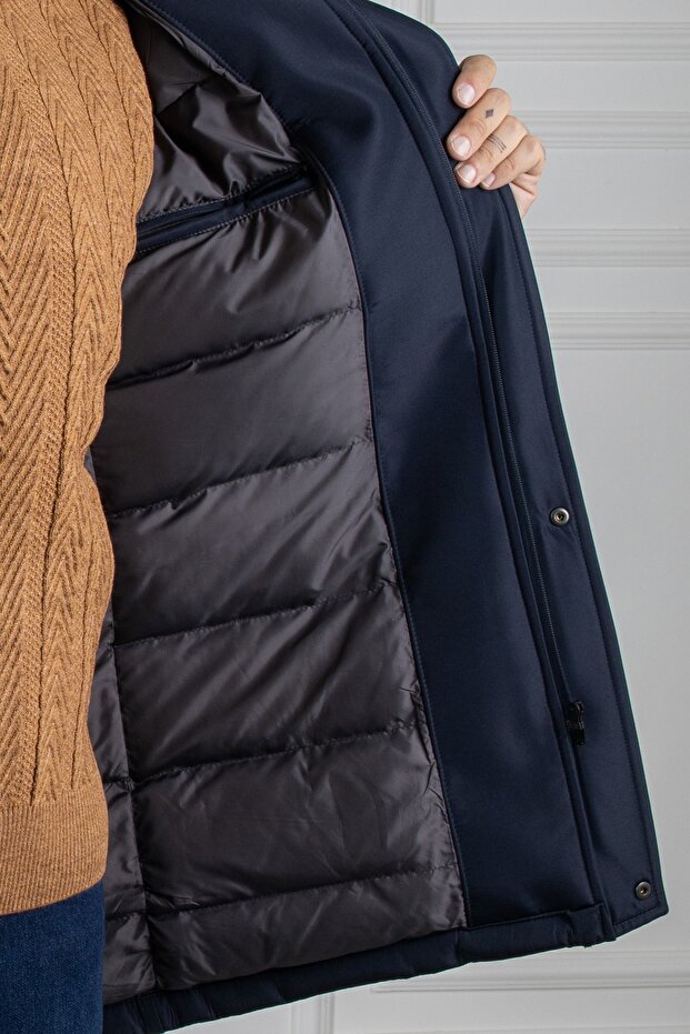 Kapüşonlu Lacivert Kaban - 6