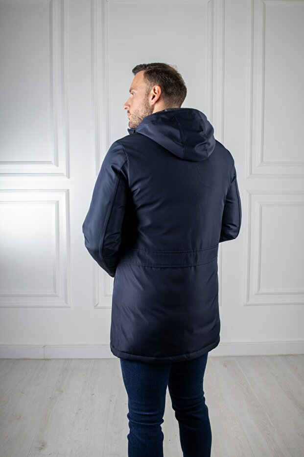 Kapüşonlu Lacivert Kaban - 7