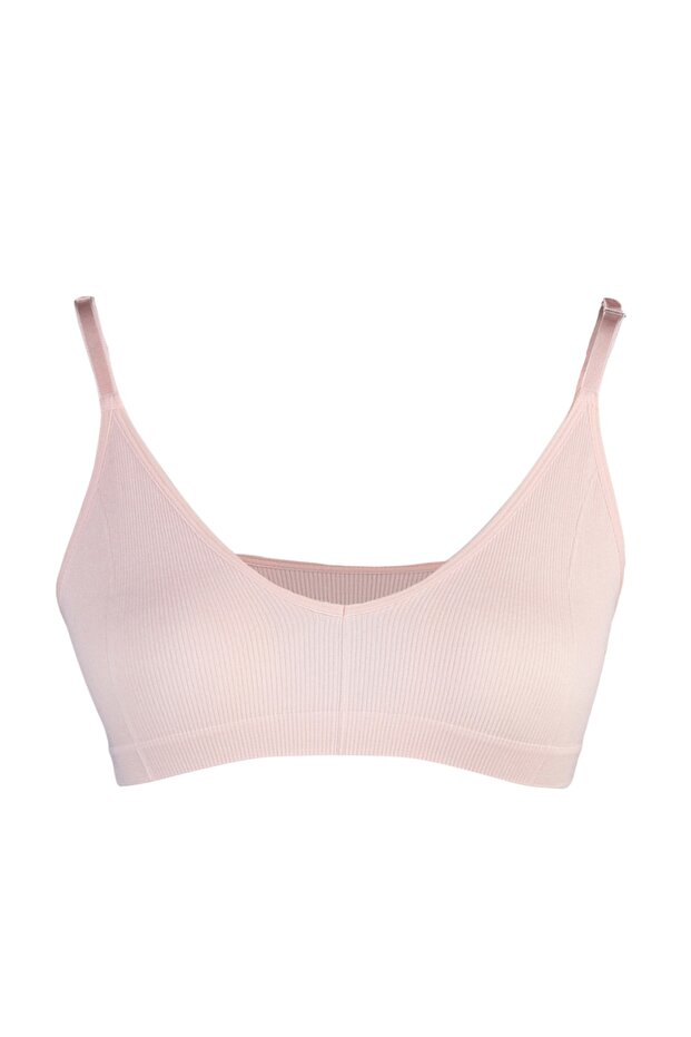 Pudra Seamless/Dikişsiz Balensiz Kapsız Askılı Bralette Örme Sütyen THMAW22SU0030 - 9