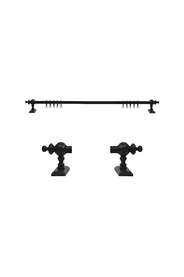 Black Wooden Head Aluminum Pipe Rustic Curtain Hanger Without Rails 150 Cm