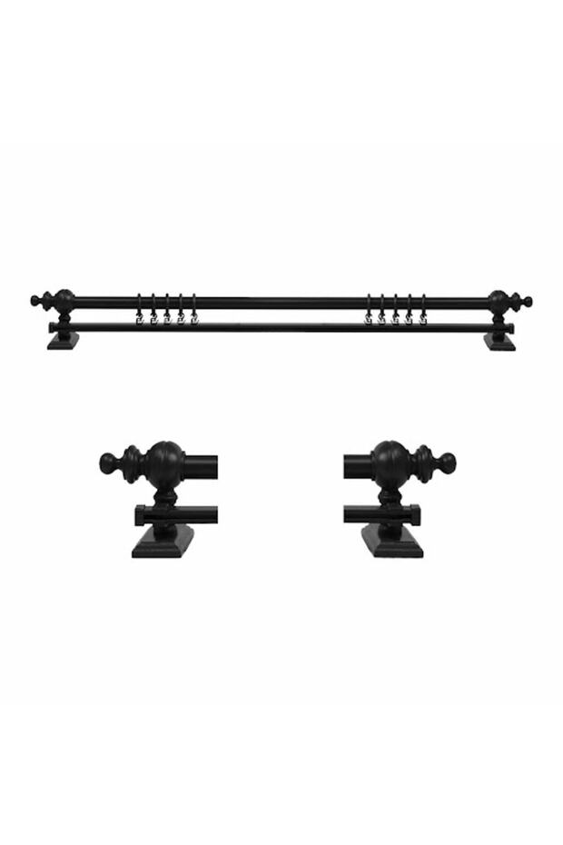 Anthracite Single Rail Wooden Rustic Curtain Hanger 290 Cm - Rustic Pipe