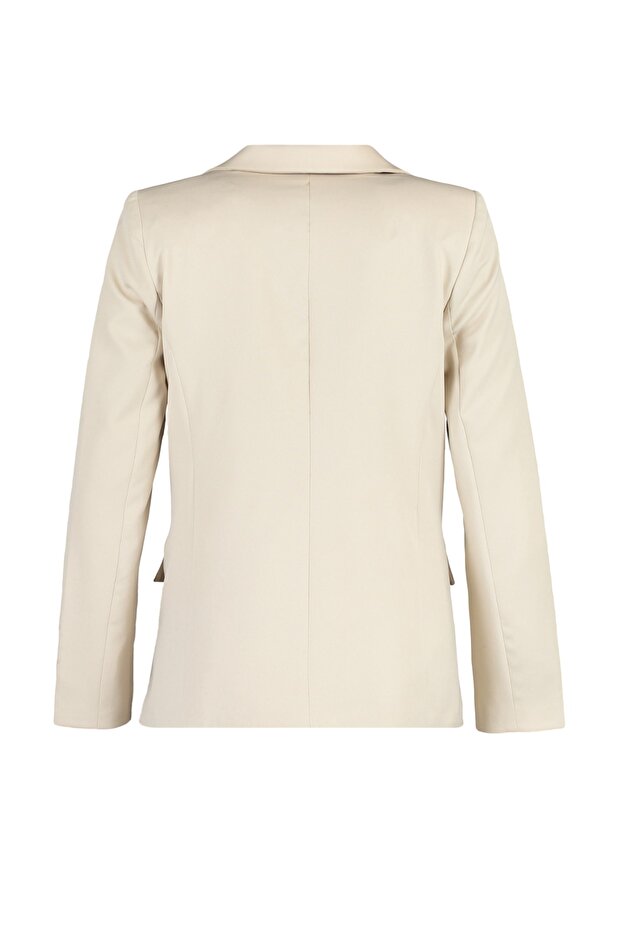 Bej Regular Astarlı Kruvaze Kapama Dokuma Blazer Ceket TWOSS21CE0107 - 15