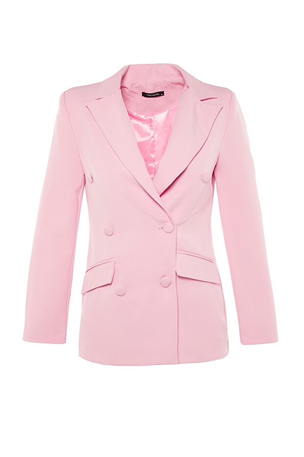 Różowa regularna podszewka tkana marynarka marynarka Twoss21Ce0137 - 8