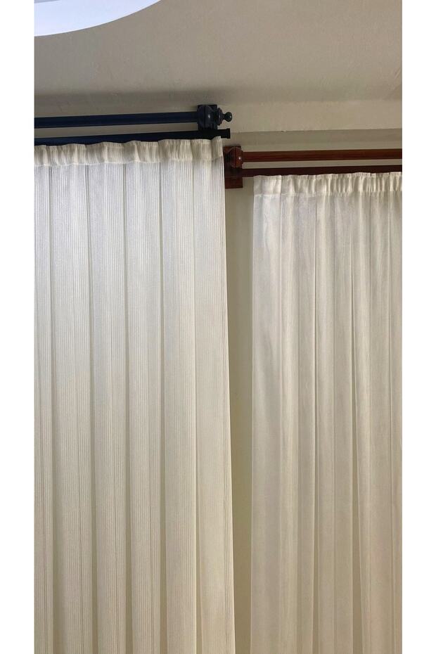 Antrasit Ahşap Başlıklı Alminyum Boru Rustik Perde Askısı Çift Raylı 200 Cm - 5