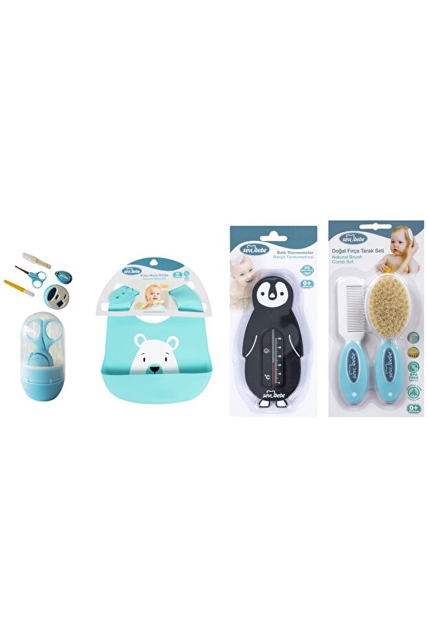 Baby Care Set (Nail Clipper Set+silicone Bib+degree+comb Brush)