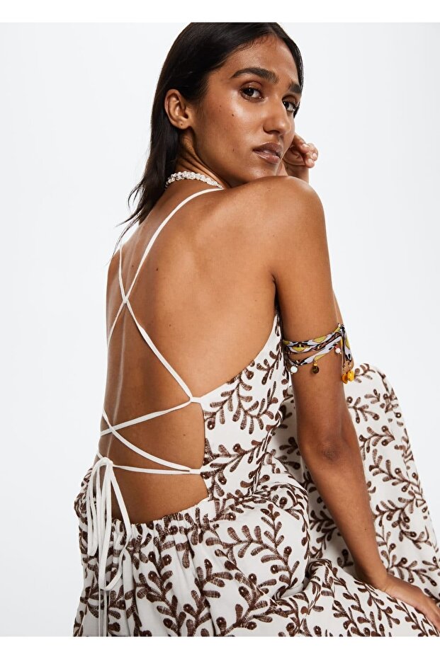 Işlemeli Sırtı Açık Elbise - 7