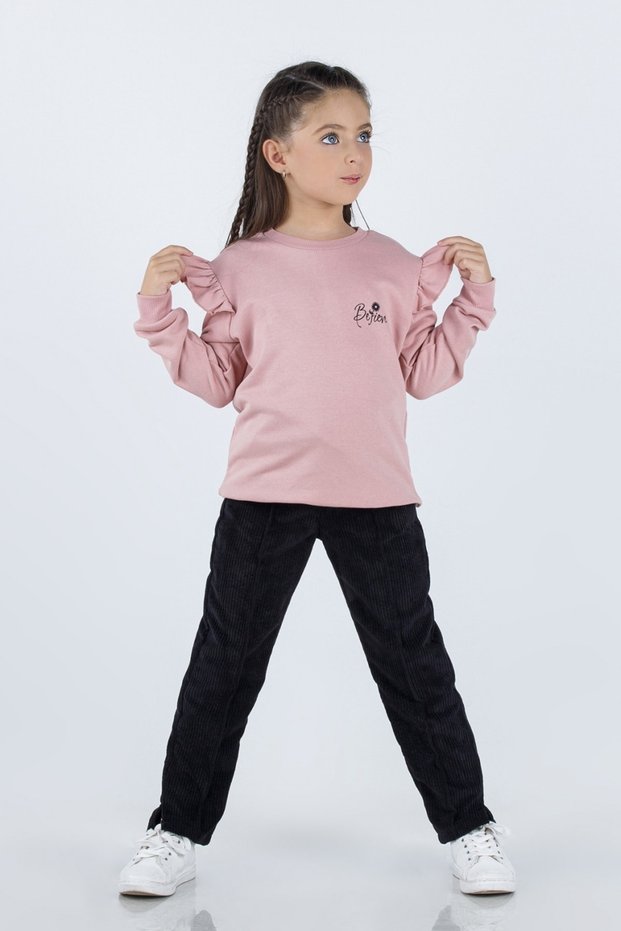 4-8 Years Old Long Sleeve Girl's Double Suit with Velvet Trousers