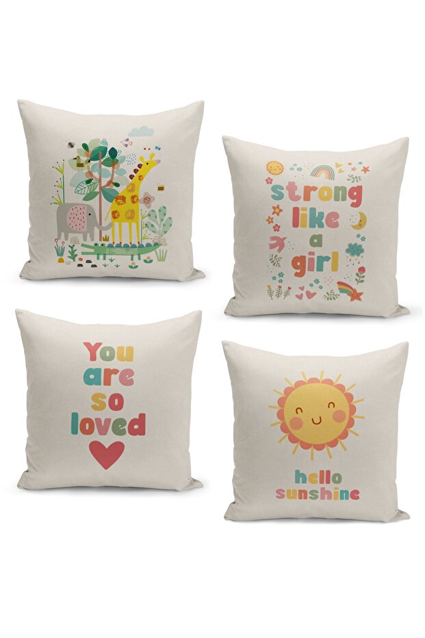 4-Piece Throw Pillow Cover Set Kids Baby Room Digital Printed