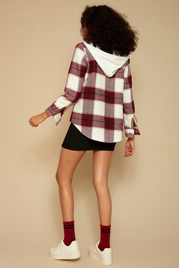 Kadın Kırmızı Kapüşonlu Oduncu Gömlek - 6