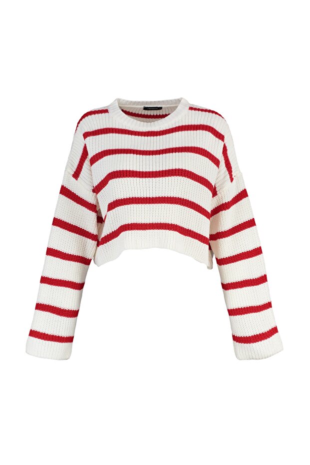 Podstawowy sweter w paski w kolorze ecru TWOAW23KZ00390 - 8