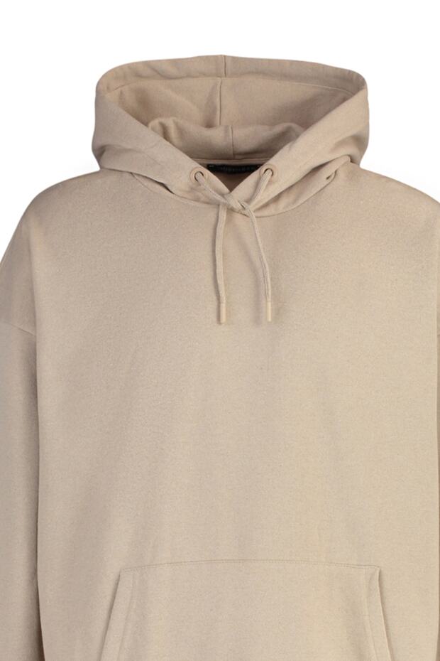 Bej Oversize/Geniş Kesim Kapüşonlu İçi Polar/Sıcak Tutan Sweatshirt TMNAW23SW00195 - 7