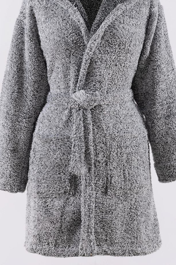 Plain Kapşonlu Unisex Wellsoft Peluş Sabahlık | Bornoz - 4