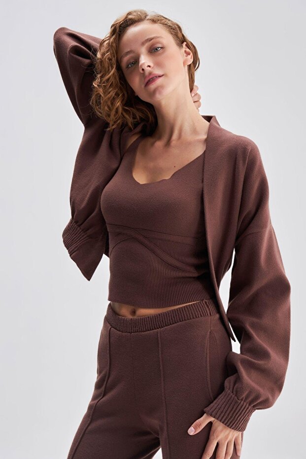 Lastik Detaylı Triko Ceket - 1