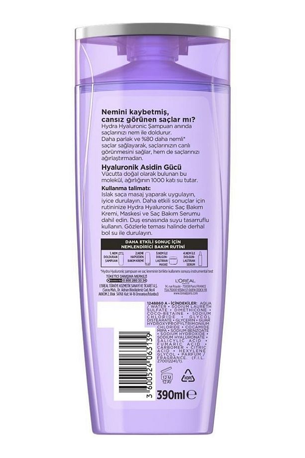 Loreal Hydra (hyaluronik Asit) Nem Dolduran Şampuan 390 Ml X 3 Adet - 3