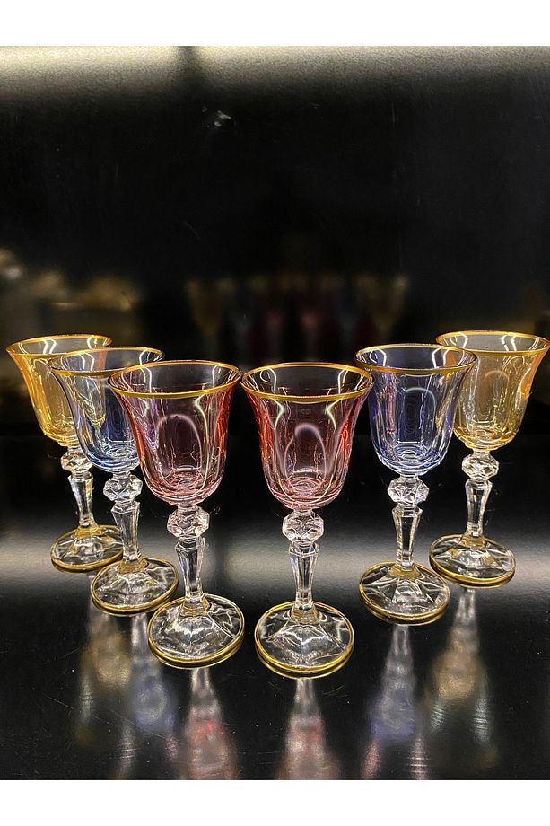 Bohemıa Crystalex Asorti Renkli Altın Yaldız Ayaklı Kahve Yanı Bardak 60 Ml 6 Adet Gönderilir - 3