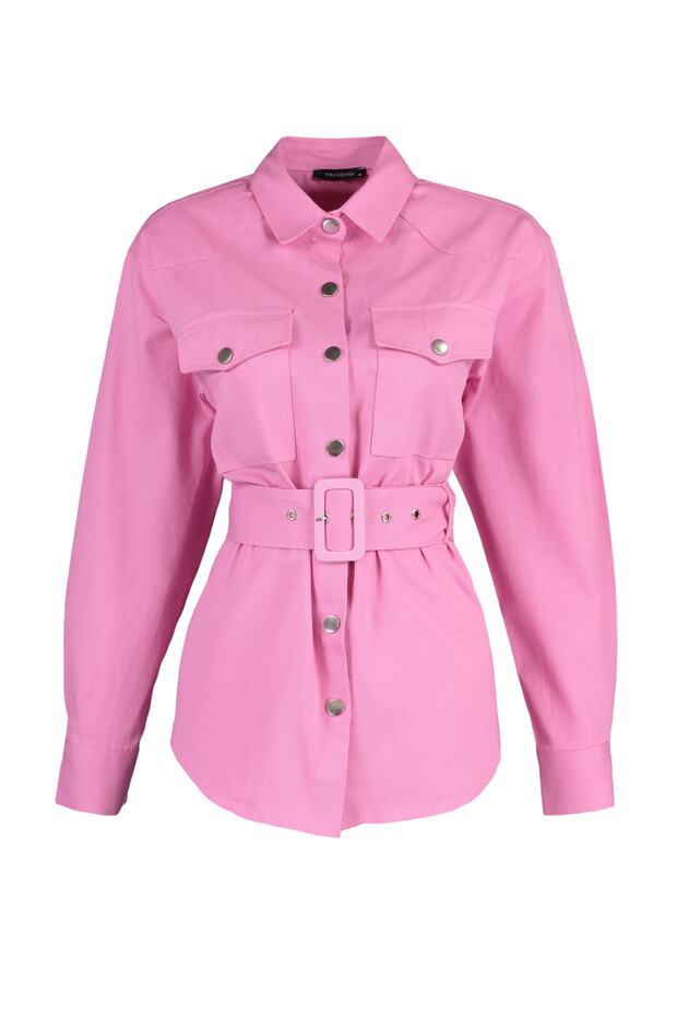 Pembe Oversize Geniş Kalıp Dokuma Ceket TWOSS21CE0256 - 5