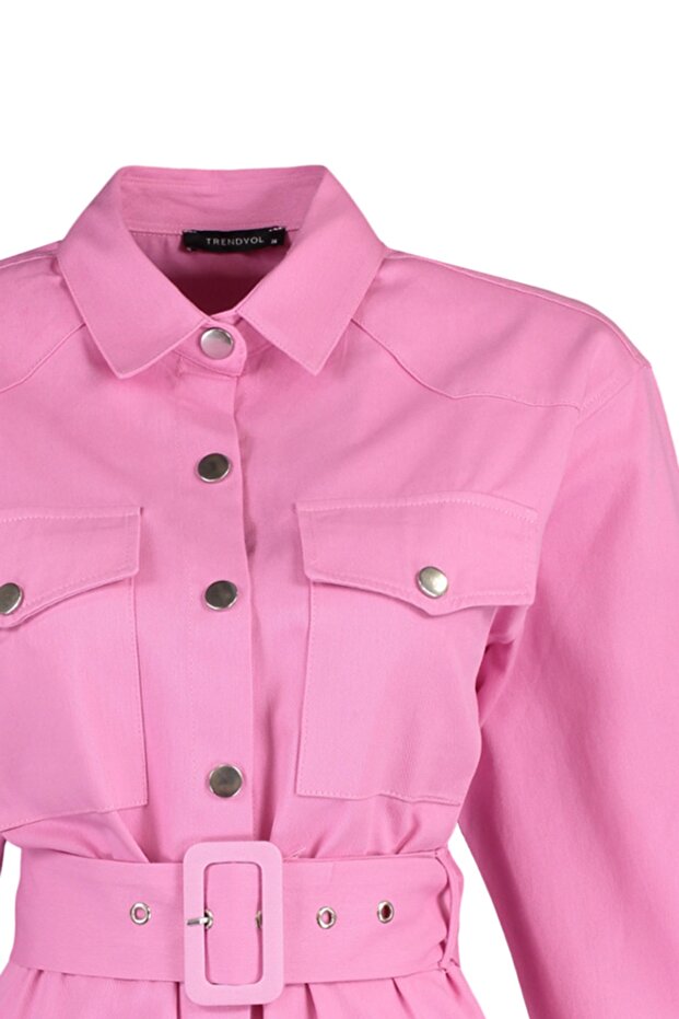 Pembe Oversize Geniş Kalıp Dokuma Ceket TWOSS21CE0256 - 6