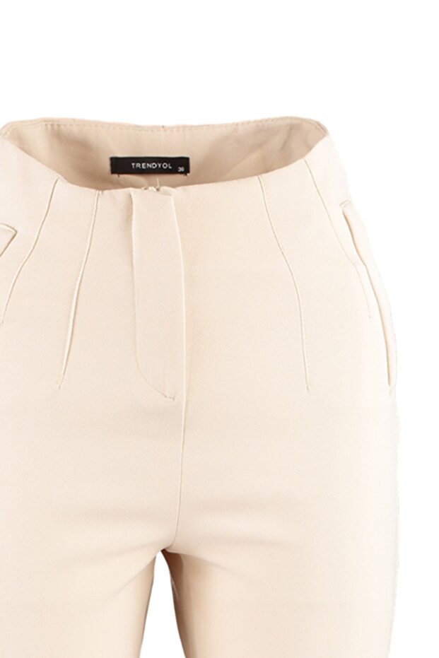 Magas derekú bézs cigaretta nadrág - nadrágtartók és bokáig érő, szőtt szövet TWOSS20PL0515 - 13