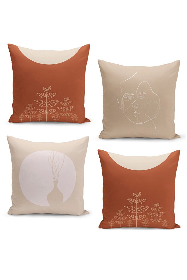 Set of 4 Cushion Cover Set, Reversible Digital Print