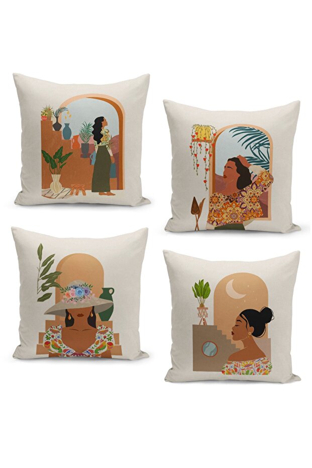Set of 4 Cushion Cover Set, Reversible Digital Print