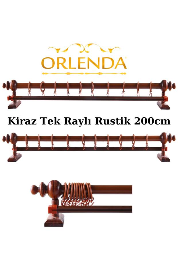 Cherry Wood Rustic Curtain Hanger - Single Rail Rustic Pipe 200 Cm