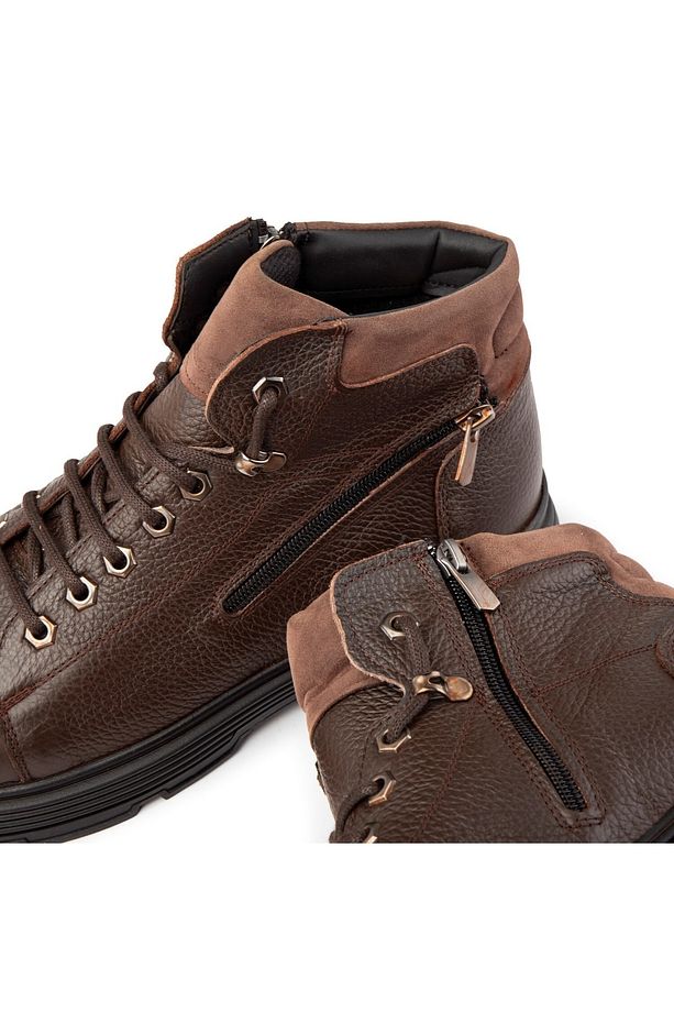Ankle Hakiki Deri Bağcıklı Kauçuk Taban Erkek Bot, Fermuarlı Bot - 3