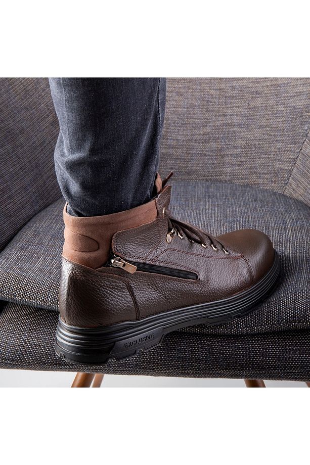 Ankle Hakiki Deri Bağcıklı Kauçuk Taban Erkek Bot, Fermuarlı Bot - 6