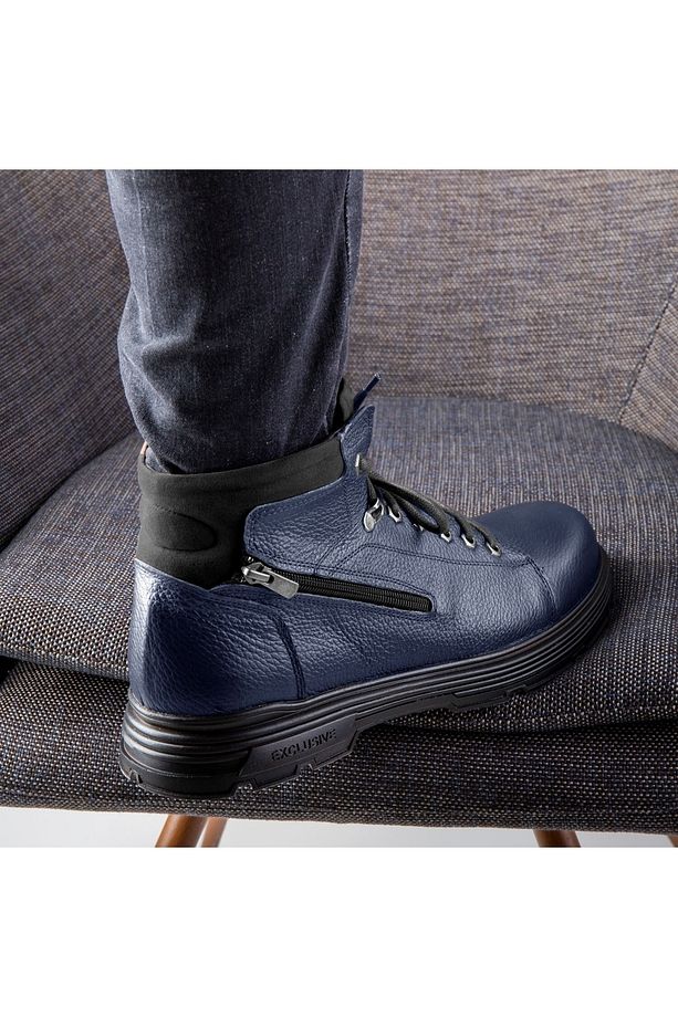 Ankle Hakiki Deri Bağcıklı Kauçuk Taban Erkek Bot, Fermuarlı Bot - 6