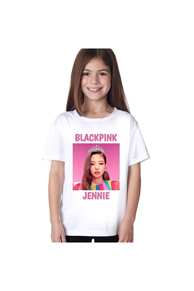 Black Pink Jennie Printed Children's T-Shirt D05