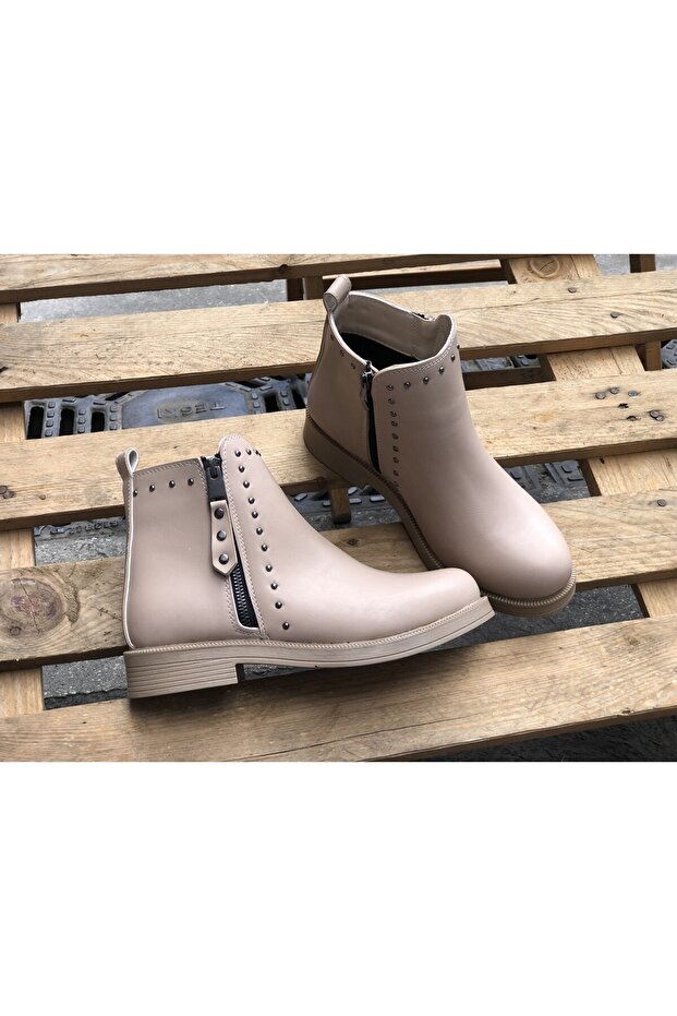 Women's Non-Slip Sole Zipper Detailed Model Leather Short Boots