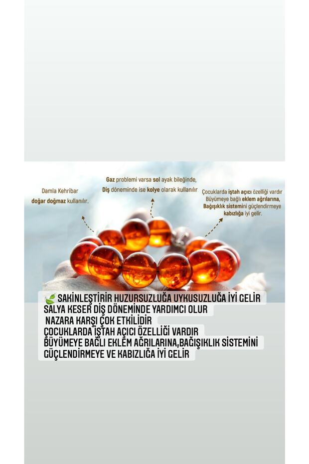 Yassı Model Damla Kehribar Bebek Kolye - 3