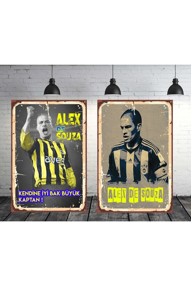 Alex De Souza Seti Fenerbahçe 2 Adet 20x30 Cm Retro Ahşap Tablo - 1