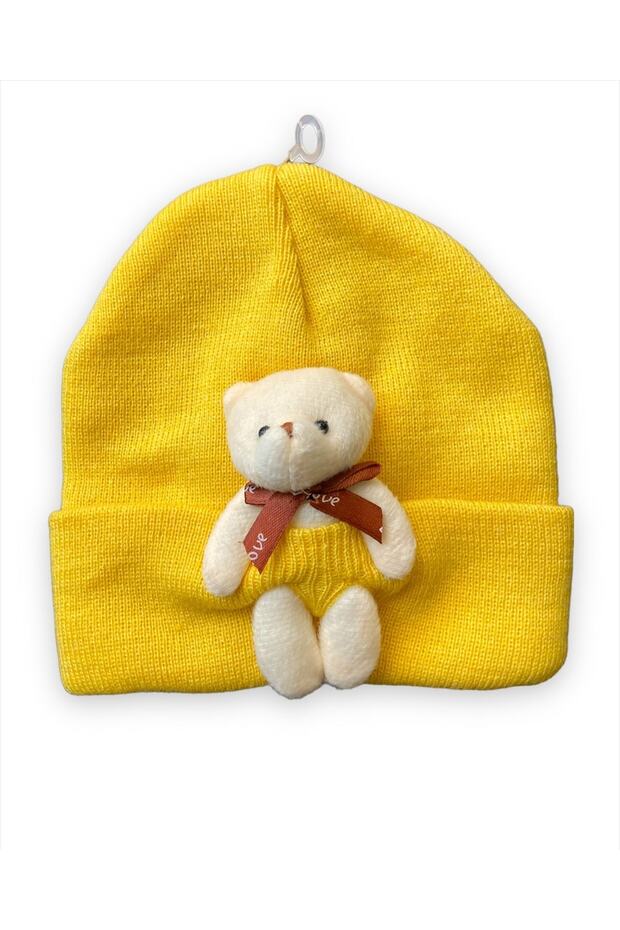 Knitwear Beanie with Plush Teddy Bear