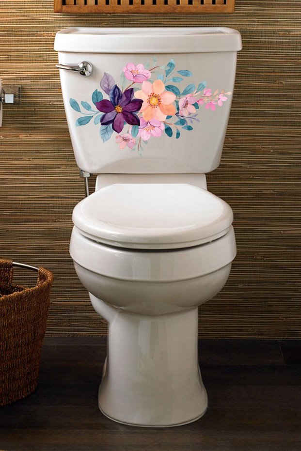 Toilet Seat Sticker Watercolor Flowers Bathroom Toilet Decorative Sticker