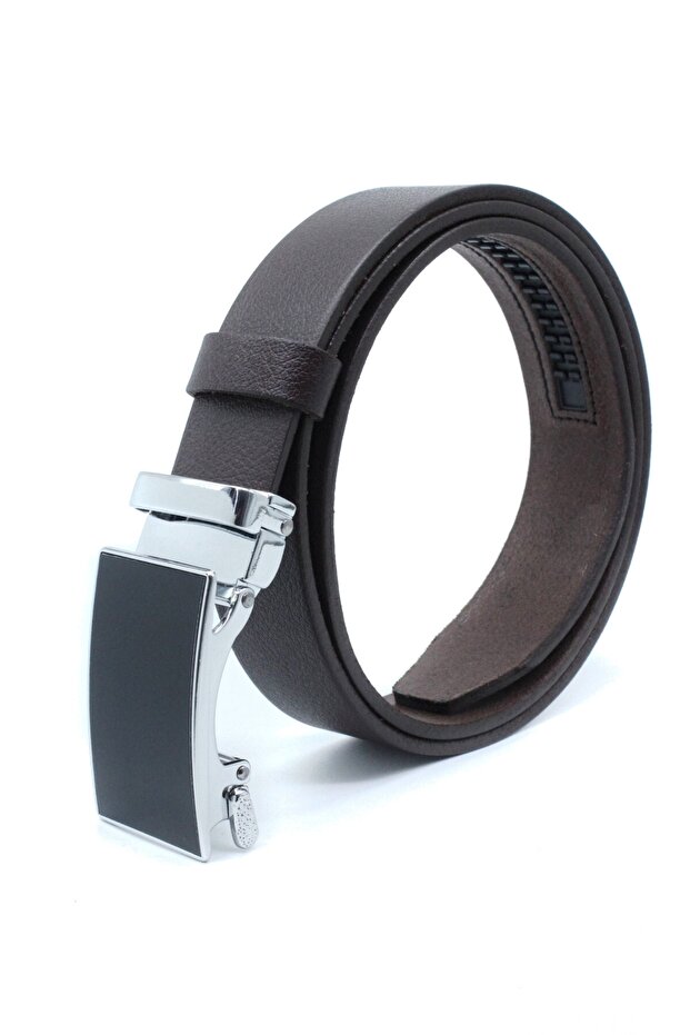 Domestic Automatic Buckle Non-Hole Buffalo Leather Classic Men's Belt Brown