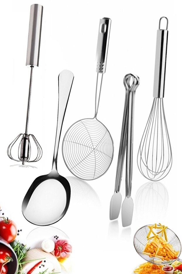Serving Spoon Steel Wire Beater Press Egg Beater Colander Ladle Kitchen Barbecue Grill Tongs