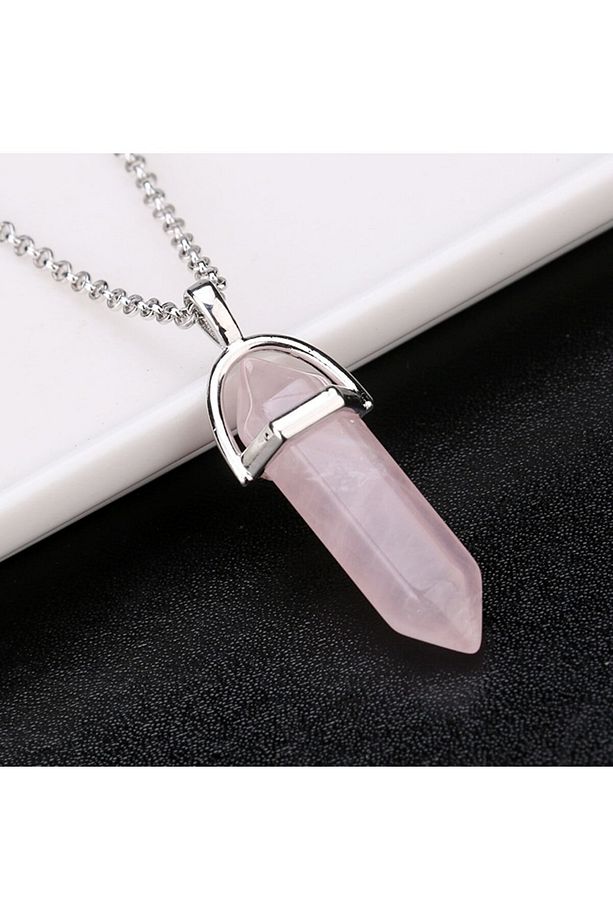 Pembe Kuvars Doğaltaş Kolye - 1