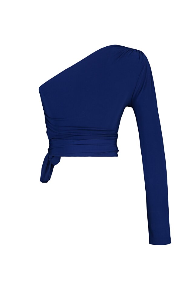 Saks Fitted/Vücuda Oturan Bağlama Detaylı Tek Kol Crop Esnek Örme Bluz TWOAW23BZ00094 - 10