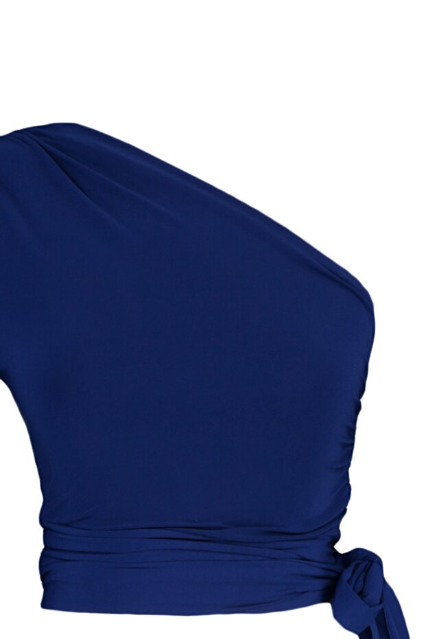 Saks Fitted/Vücuda Oturan Bağlama Detaylı Tek Kol Crop Esnek Örme Bluz TWOAW23BZ00094 - 9