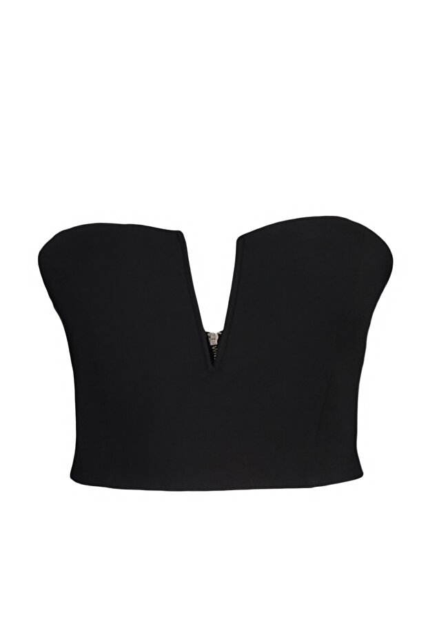Siyah Crop Astarlı Dokuma Büstiyer TPRSS22BS0065 - 7