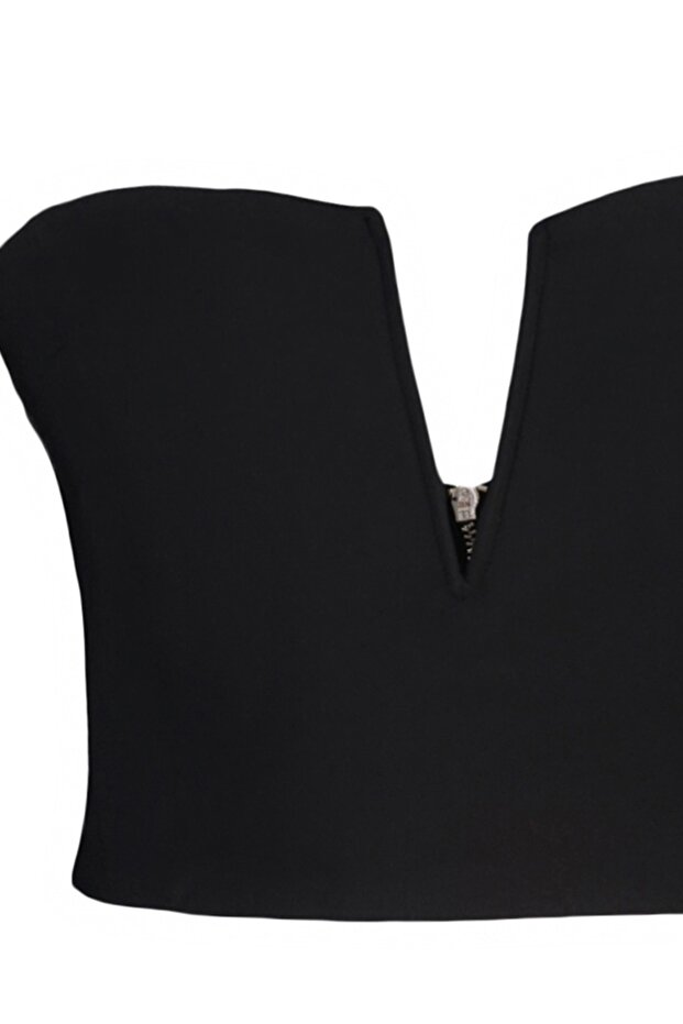 Siyah Crop Astarlı Dokuma Büstiyer TPRSS22BS0065 - 8