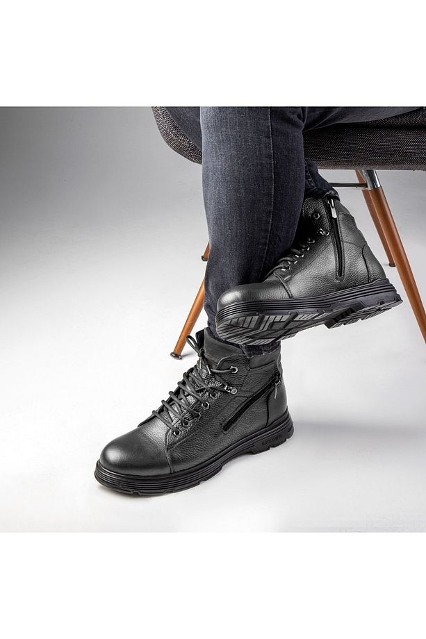 Ankle Hakiki Deri Bağcıklı Kauçuk Taban Erkek Bot, Fermuarlı Bot - 5