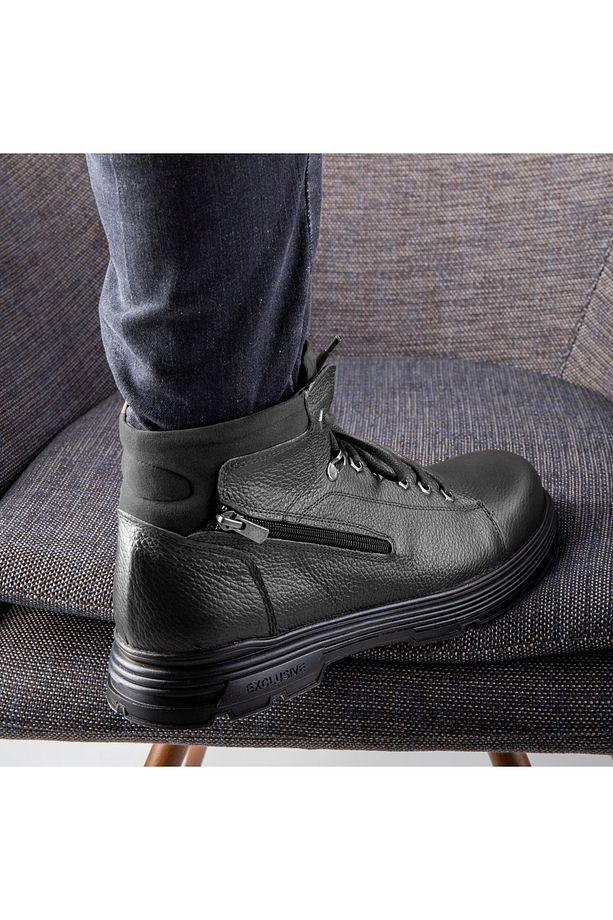 Ankle Hakiki Deri Bağcıklı Kauçuk Taban Erkek Bot, Fermuarlı Bot - 6