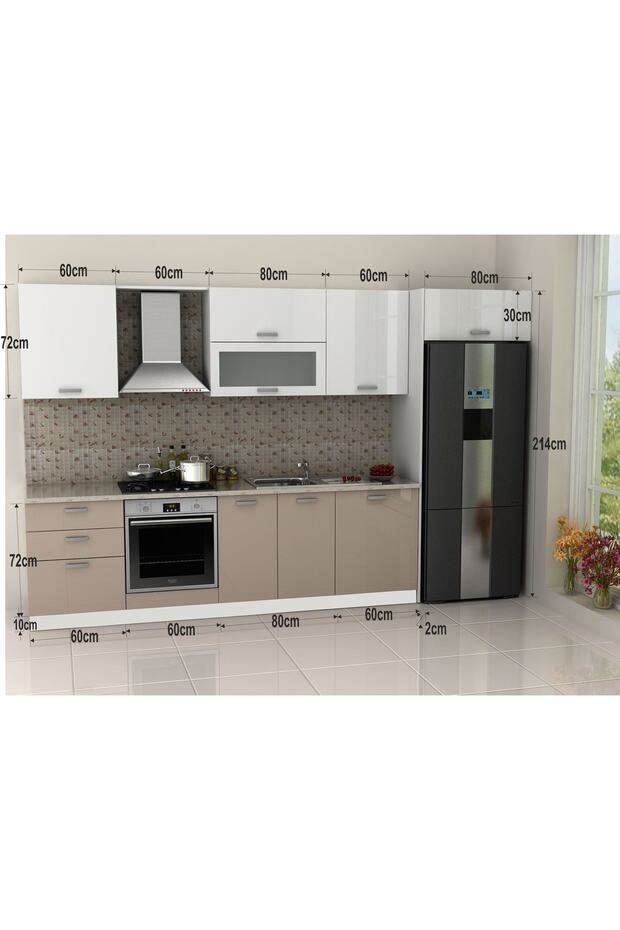 Manolya Mutfak 340 Cm High Gloss Beyaz & Capucino Tezgah Dahil - 2