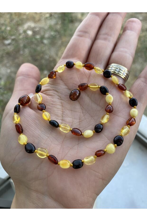 Yassı Model Damla Kehribar Bebek Kolye - 5