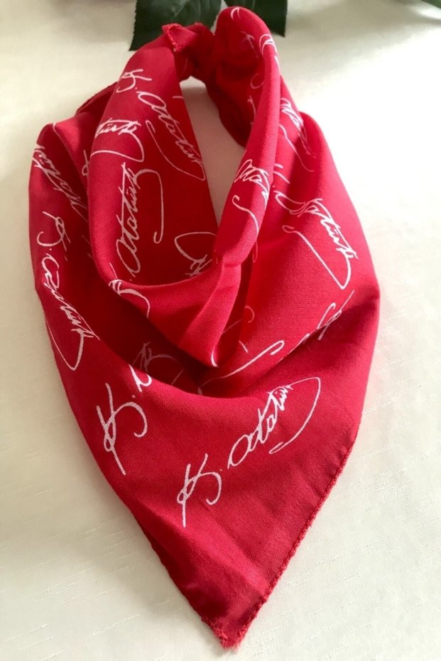 Ataturk Signed Red Color Unisex 100% Cotton Bandana Scarf