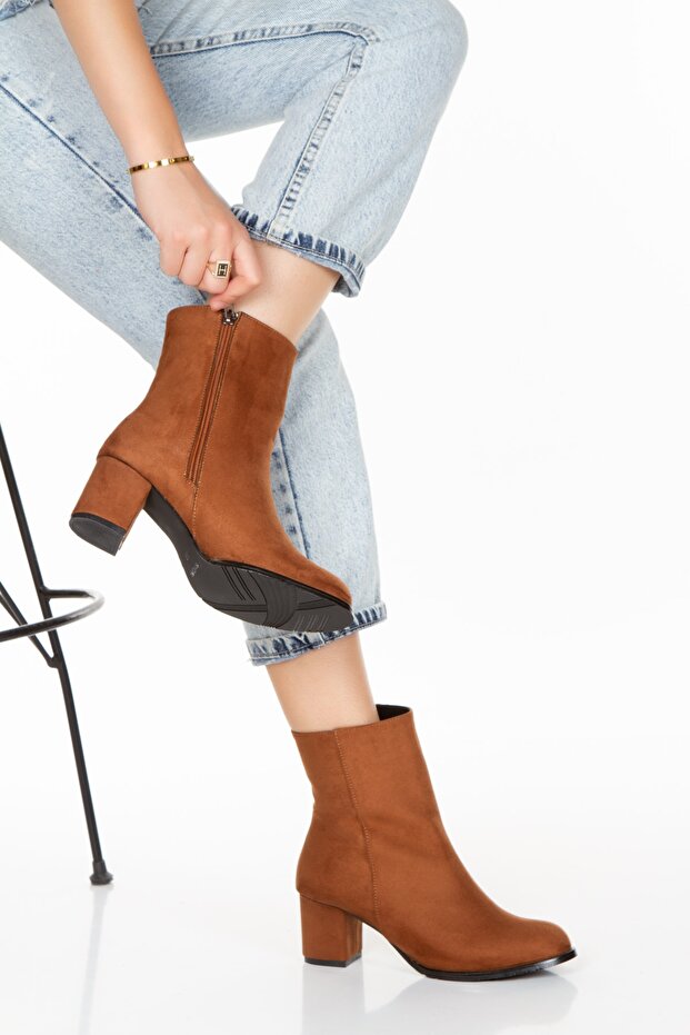 Feli Taba Lüks Süet Kalın Ökçe Bot - 8