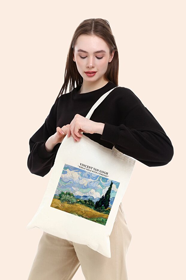 Wheat Field with Cypresses Vincent Van Gogh Raw Cloth Bag