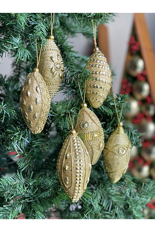 Imported Luxury Collectible New Year New Year Authentic Glitter Embroidered 2-Piece Pine Tree Ornament Gold Drop